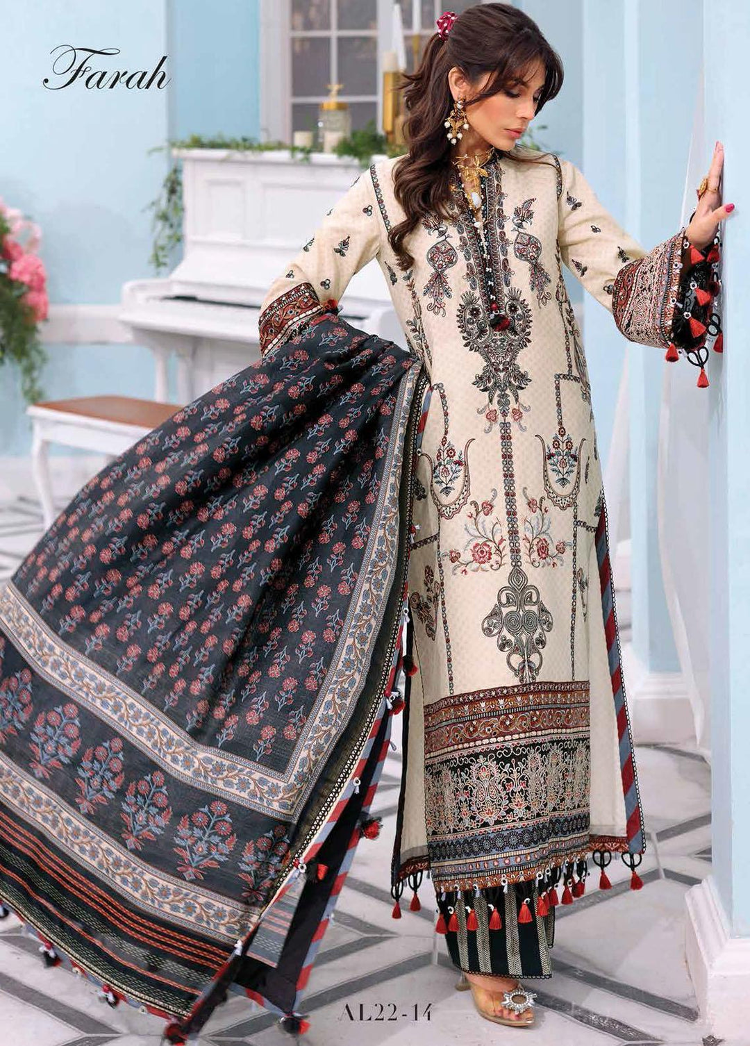 Afsana By Anaya Embroidered Dobby Suits Unstitched 3 Piece AKC22A AL22-14 Farah - Luxury Collection