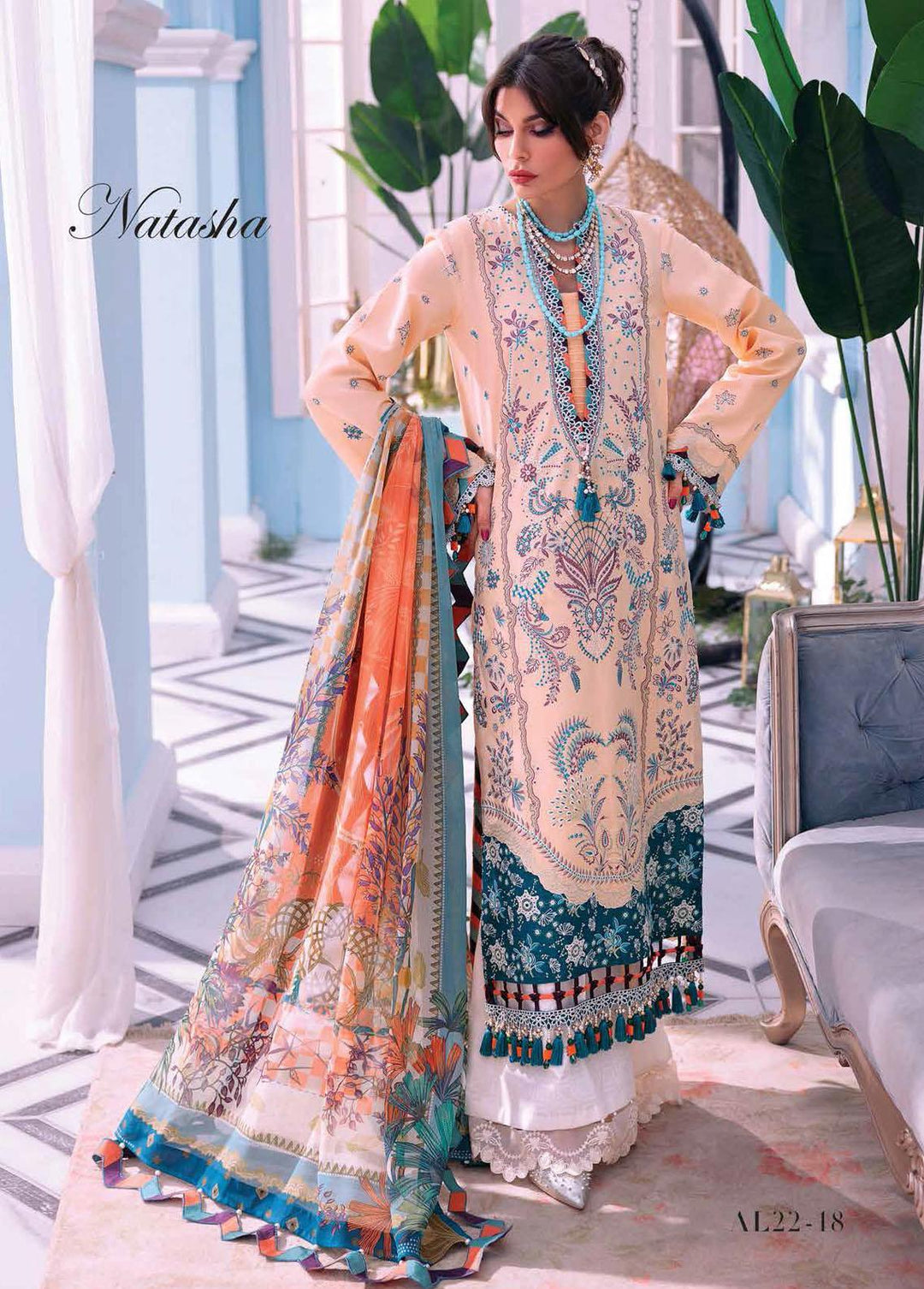 Afsana By Anaya Embroidered Lawn Suits Unstitched 3 Piece AKC22A AL22-18 Natasha - Luxury Collection