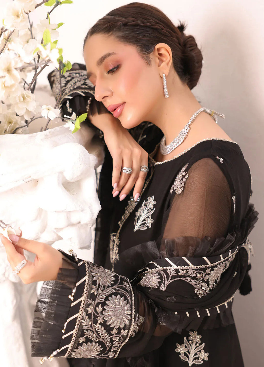 Afsana By Sheen Embroidered Chiffon Suit Unstitched 4 Piece SSL24A SLUA02 Nazm - Formal Collection