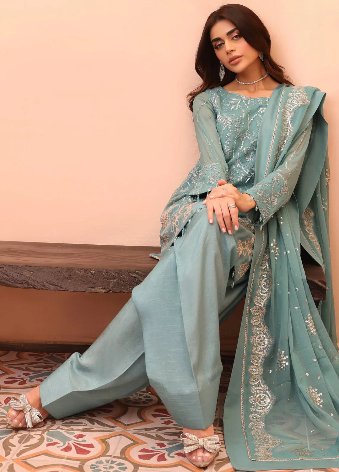 Afsana By Sheen Embroidered Chiffon Suit Unstitched 4 Piece SSL24A SLUA04 Anmol - Formal Collection