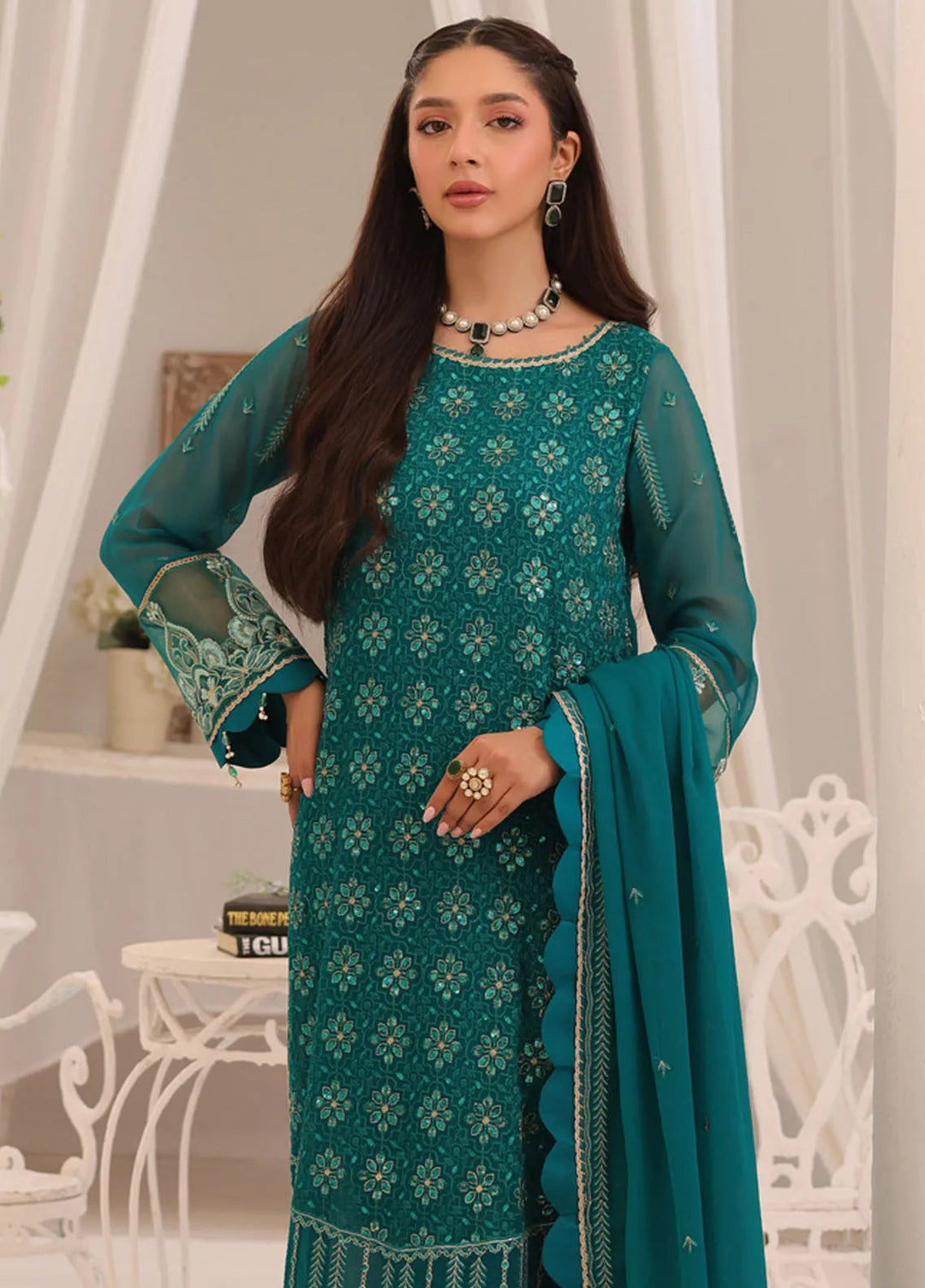 Afsana By Sheen Embroidered Chiffon Suit Unstitched 4 Piece SSL24A SLUA07 Bahar - Formal Collection