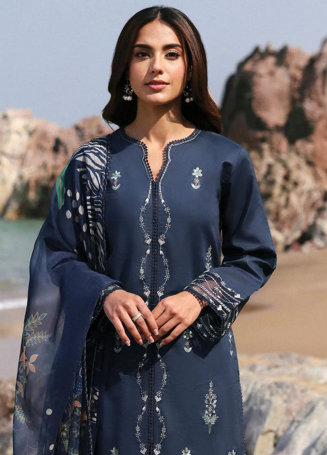 Afsanah by Seran Embroidered Lawn Suit Unstitched 3 Piece SRN25AL D-06 Meral - Summer Collection