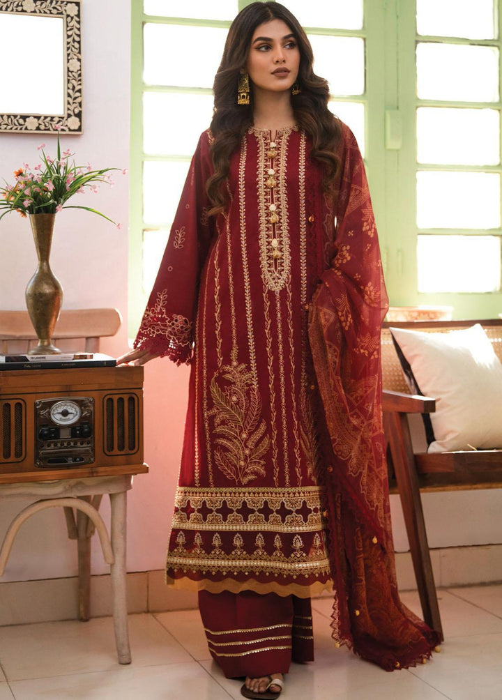 Afsaneh By Aabyaan Embroidered Lawn Suits Unstitched 3 Piece ABY23A AL-08 Qarmazi - Luxury Collection