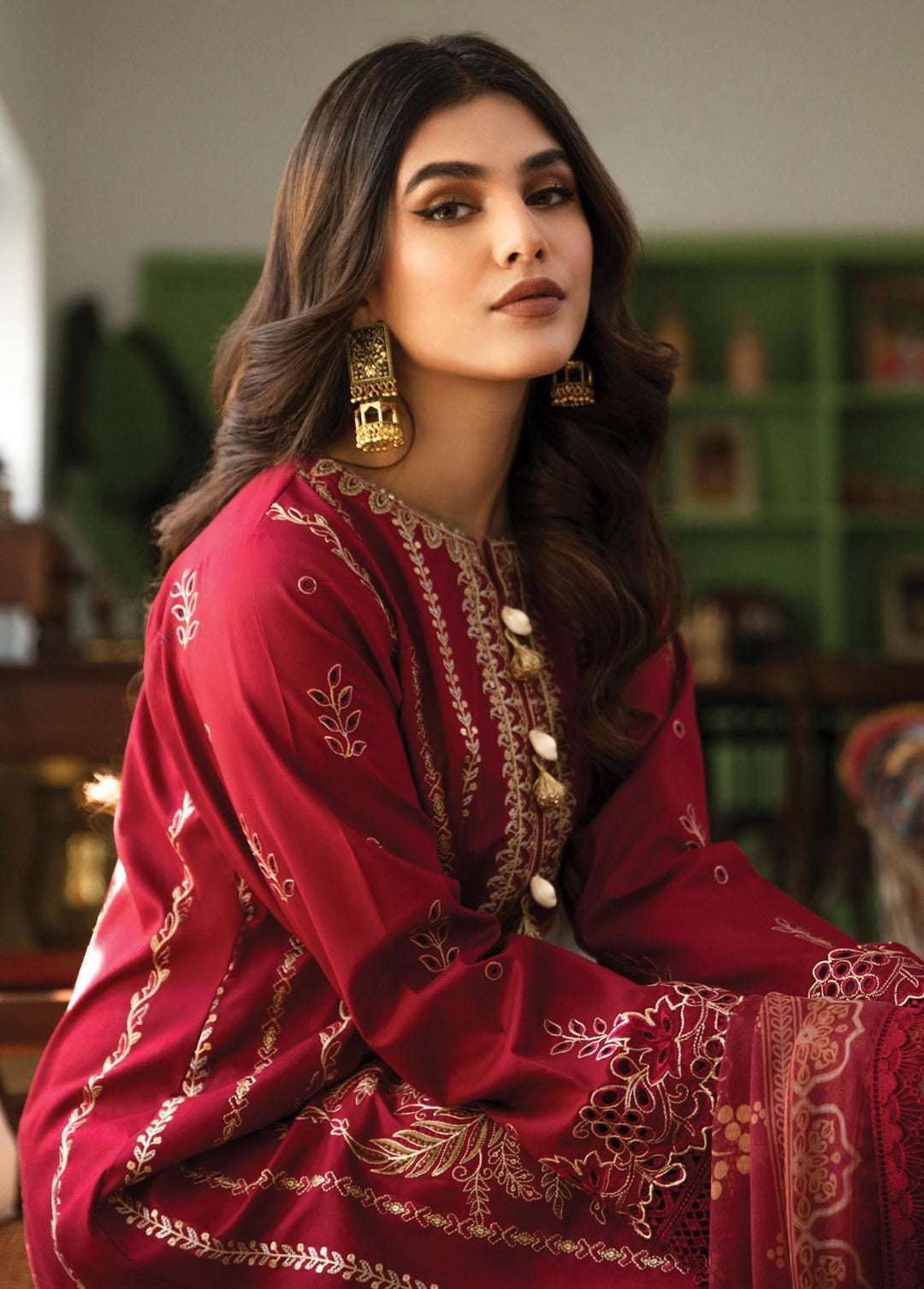 Afsaneh By Aabyaan Embroidered Lawn Suits Unstitched 3 Piece ABY23A AL-08 Qarmazi - Luxury Collection