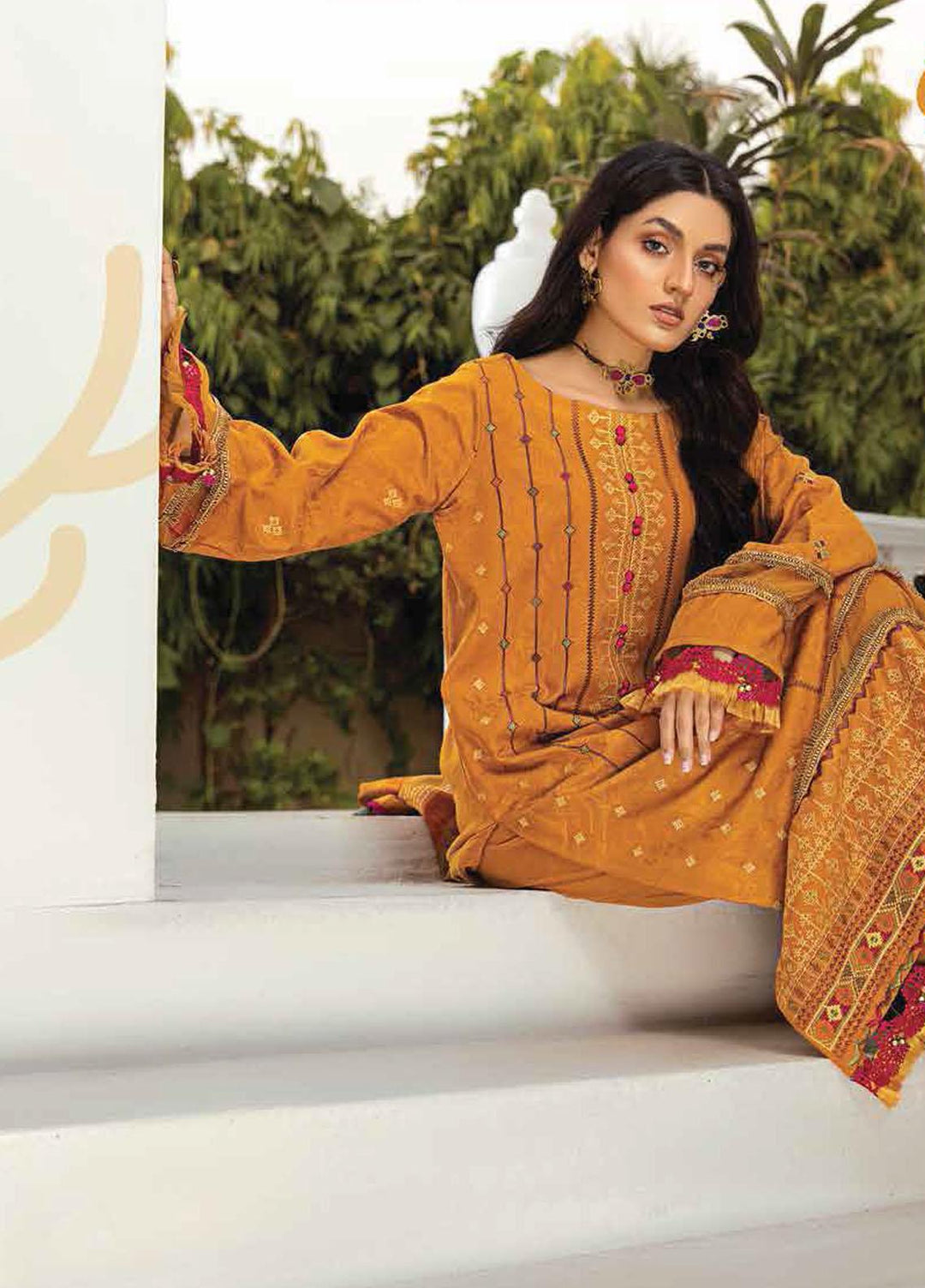 Afsaneh by Lala Textiles Embroidered Leather Peach Suits Unstitched 3 Piece LT22AFS Camelian - Winter Collection