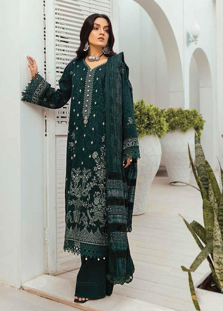 Afsaneh by Lala Textiles Embroidered Leather Peach Suits Unstitched 3 Piece LT22AFS Malachite (Green) - Winter Collection