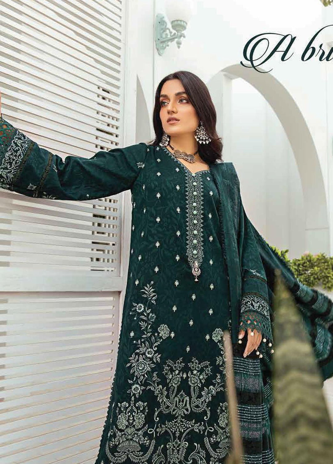 Afsaneh by Lala Textiles Embroidered Leather Peach Suits Unstitched 3 Piece LT22AFS Malachite (Green) - Winter Collection