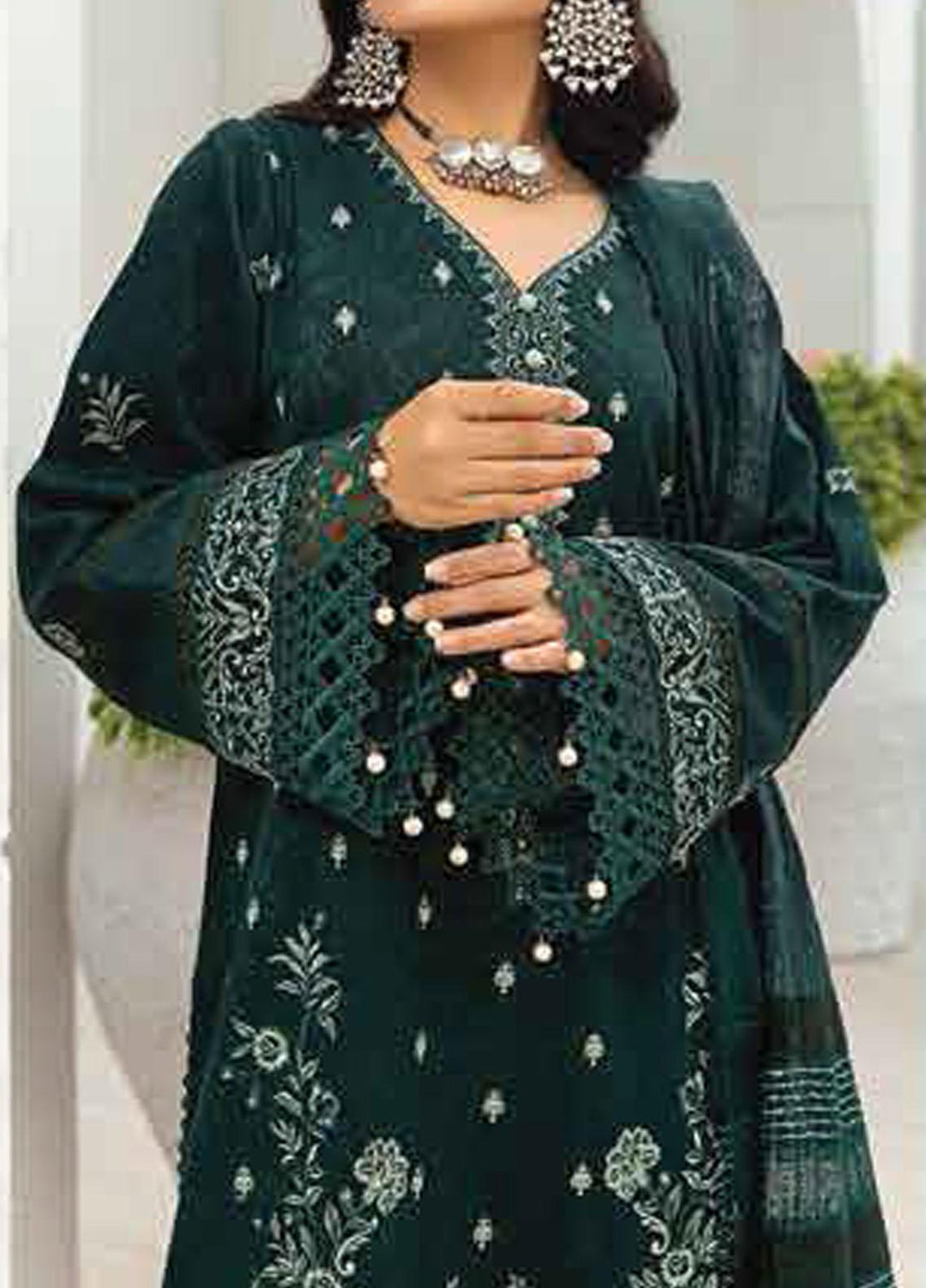 Afsaneh by Lala Textiles Embroidered Leather Peach Suits Unstitched 3 Piece LT22AFS Malachite (Green) - Winter Collection