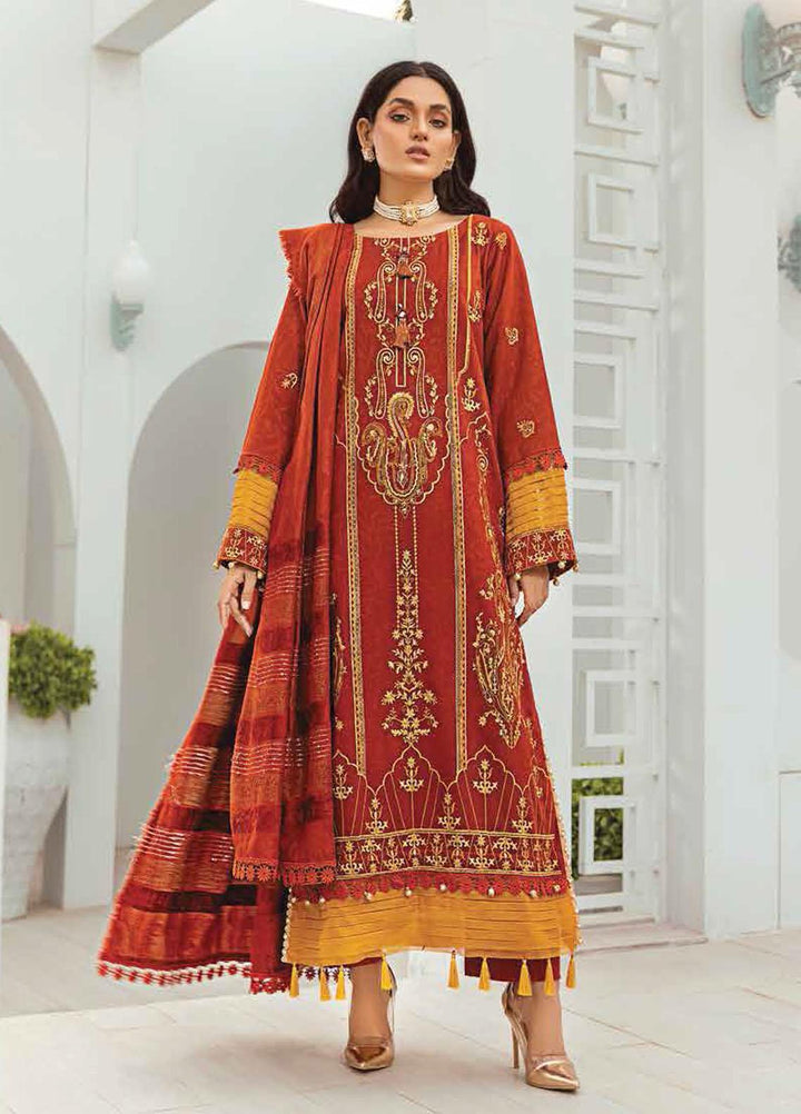 Afsaneh by Lala Textiles Embroidered Leather Peach Suits Unstitched 3 Piece LT22AFS Tangerine - Winter Collection