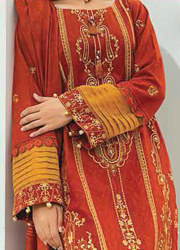 Afsaneh by Lala Textiles Embroidered Leather Peach Suits Unstitched 3 Piece LT22AFS Tangerine - Winter Collection