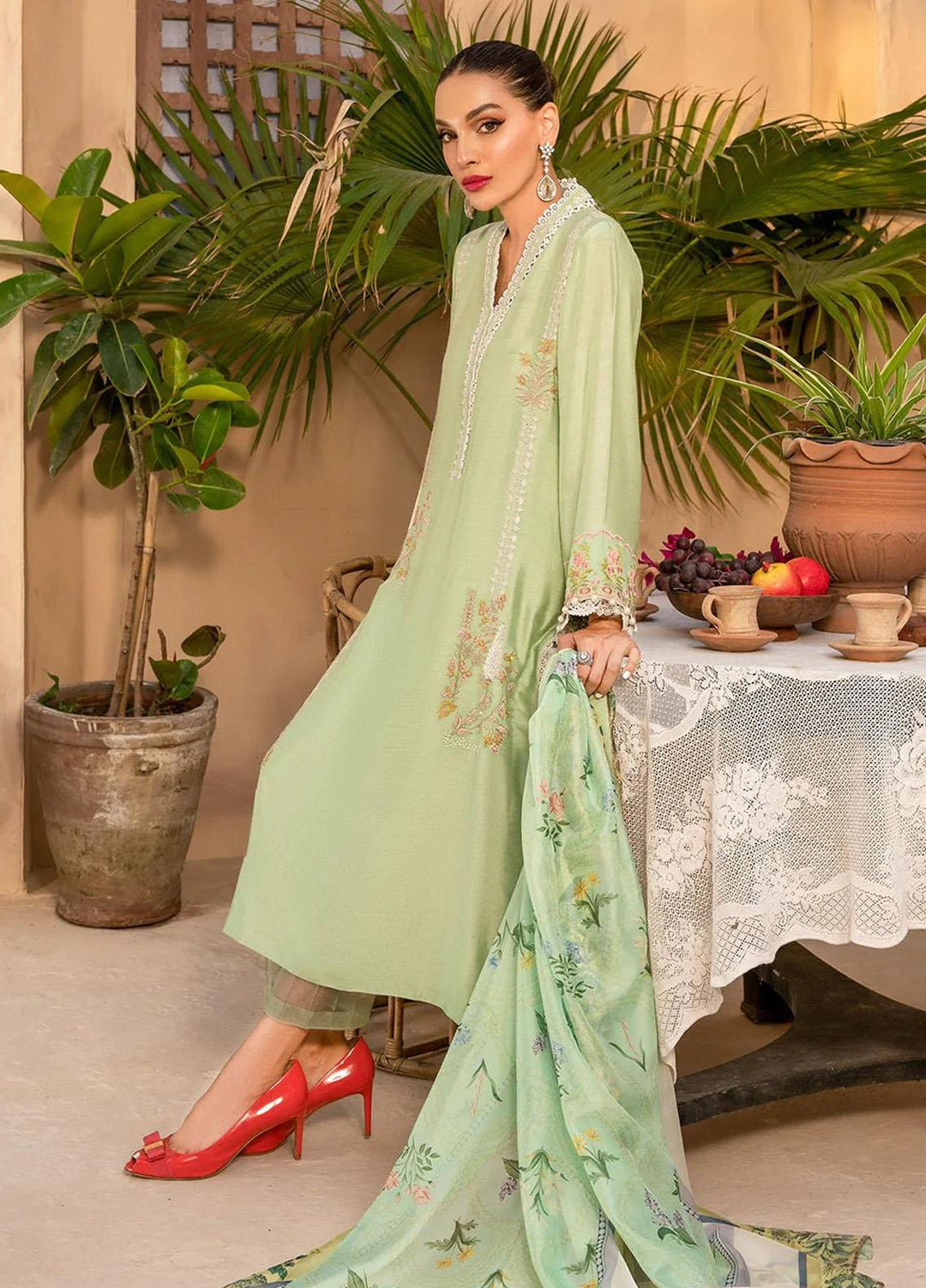 Afshan By Zoya & Fatima Embroidered Cotton Net Suits Unstitched 3 Piece ZOF23A Mushk - Eid Collection