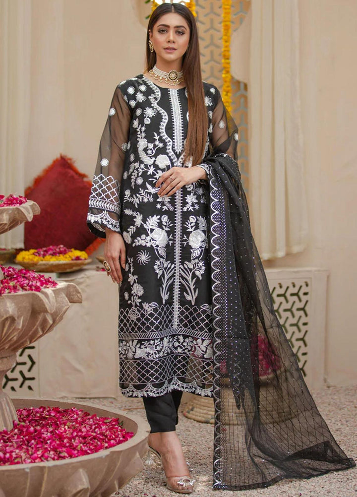 Agha Jaan Luxury Pret  Organza 3 Piece RO-4 Black