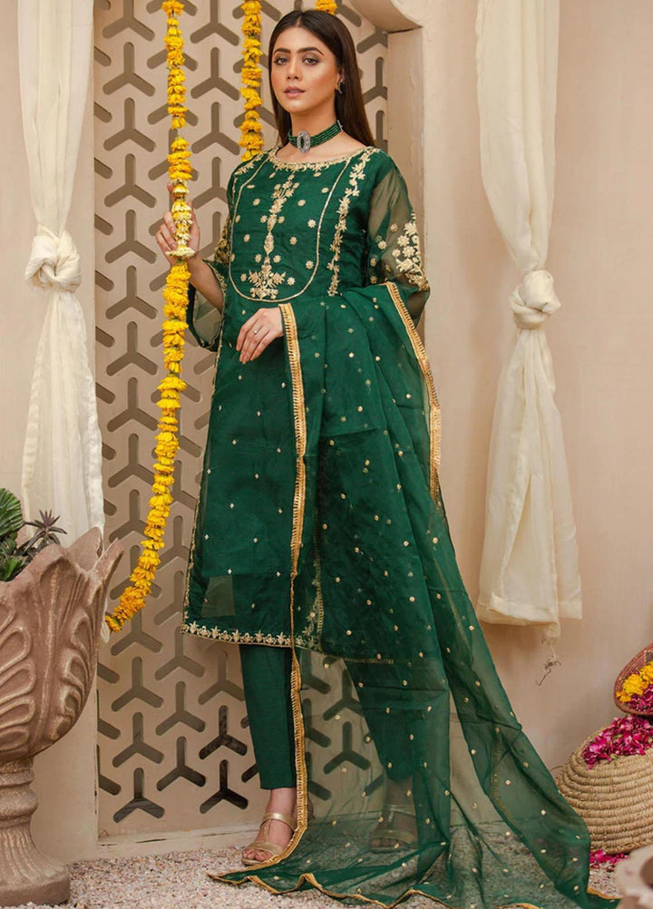 Agha Jaan Luxury Pret  Organza 3 Piece RO-7 Bottle Green
