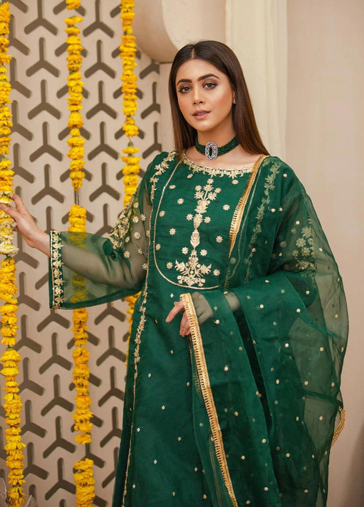 Agha Jaan Luxury Pret  Organza 3 Piece RO-7 Bottle Green