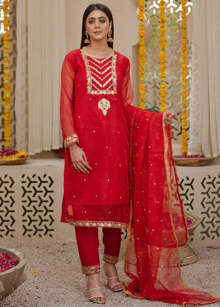 Agha Jaan Luxury Pret  Organza 3 Piece RO-8 Red