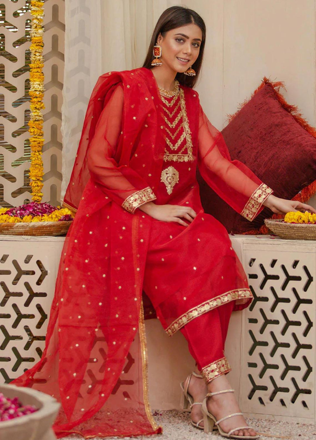 Agha Jaan Luxury Pret  Organza 3 Piece RO-8 Red