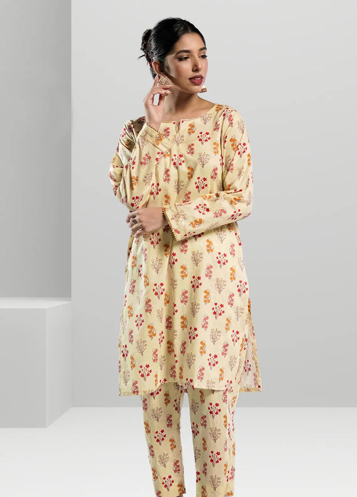 Ahlam by Safa Textiles Pret Cambric 2 Piece Suit Beige