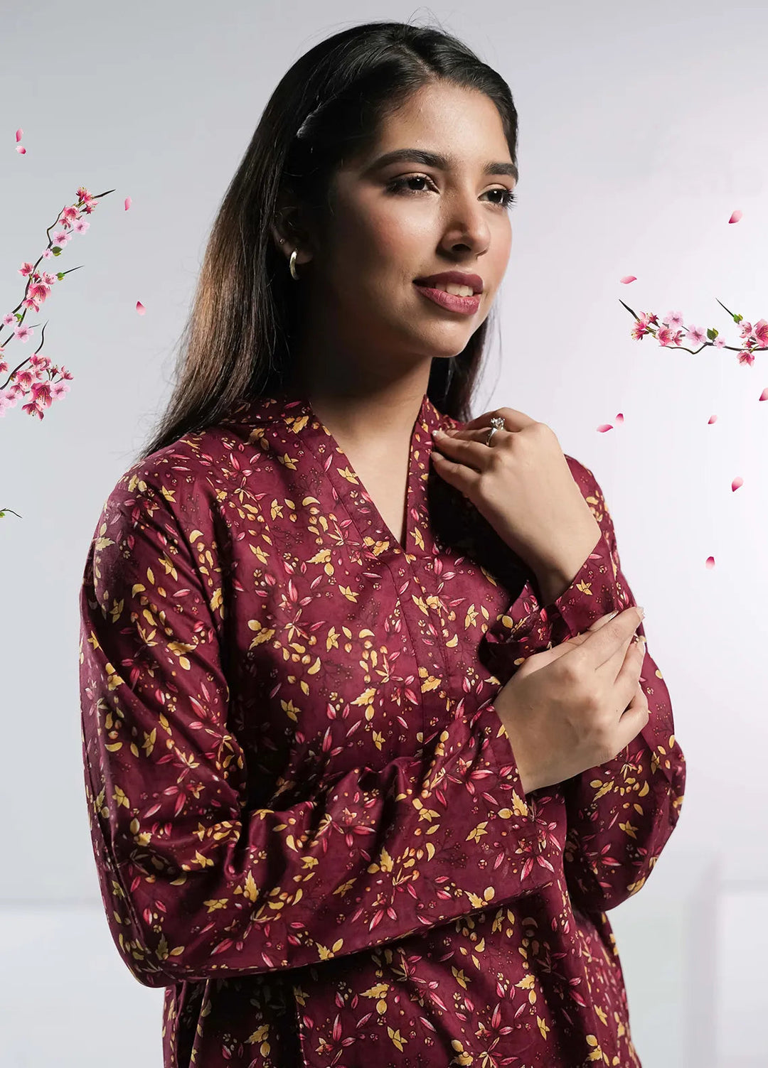 Ahlam by Safa Textiles Pret Cambric 2 Piece Suit Burgundy