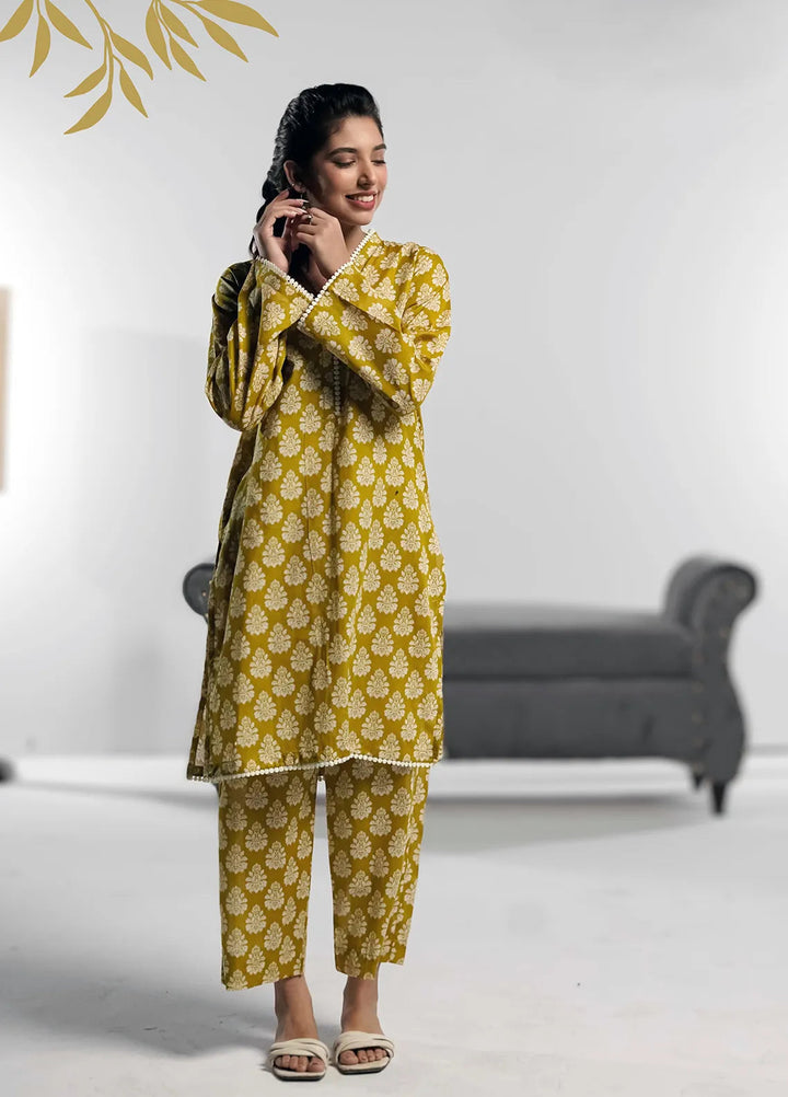 Ahlam by Safa Textiles Pret Cambric 2 Piece Suit Mustard