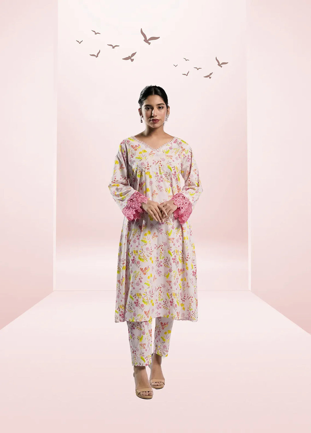 Ahlam by Safa Textiles Pret Cambric 2 Piece Suit Pink Petal