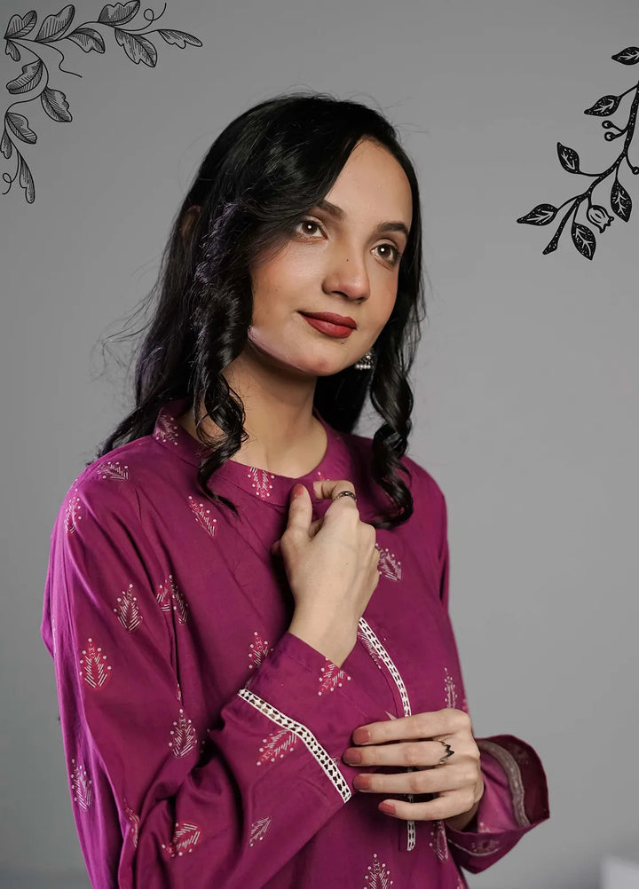 Ahlam by Safa Textiles Pret Cambric 2 Piece Suit Plum Elegence