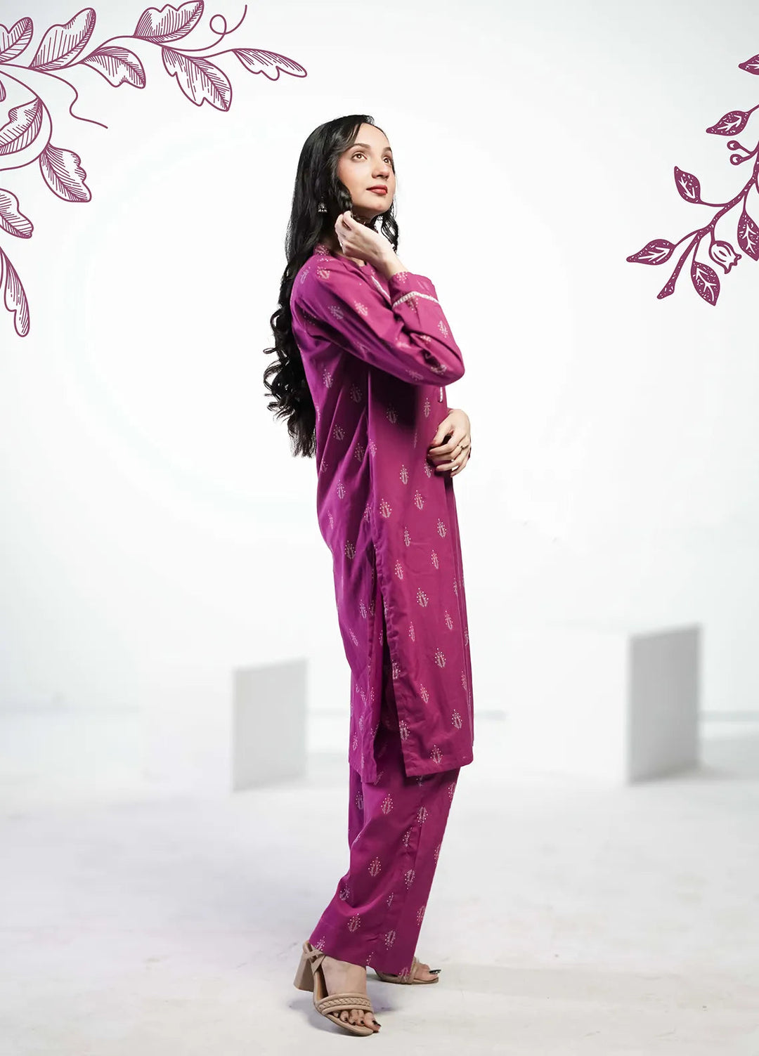 Ahlam by Safa Textiles Pret Cambric 2 Piece Suit Plum Elegence