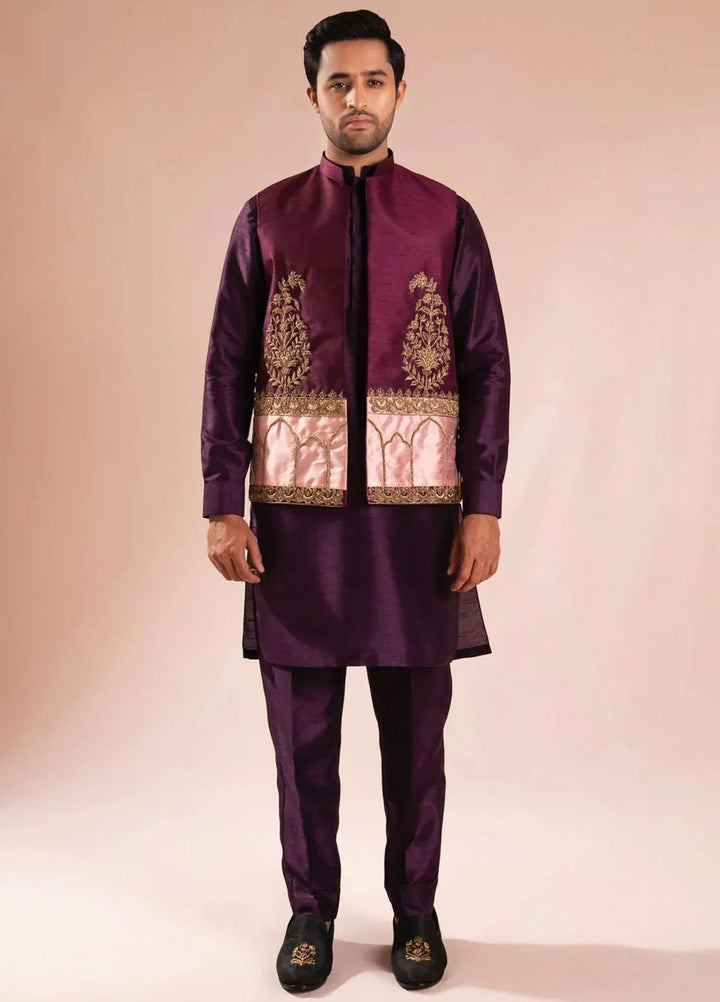 Ahmad Raza Silk Embroidered Men 3 Piece Suit - AR5094