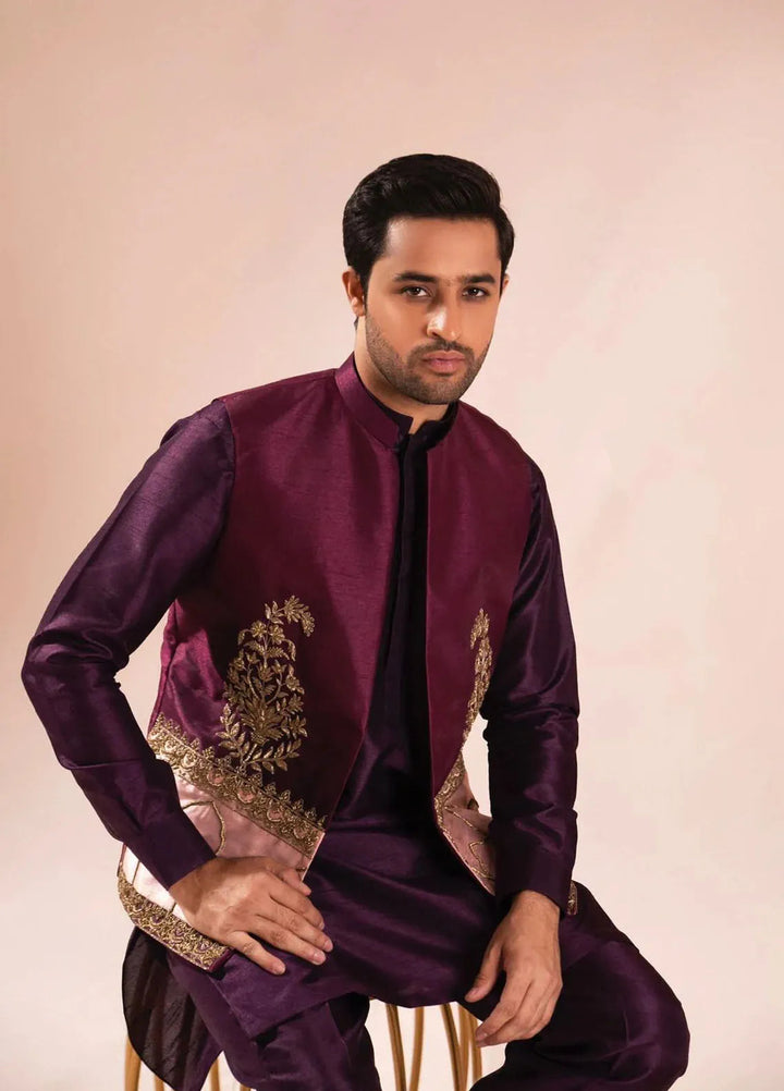 Ahmad Raza Silk Embroidered Men 3 Piece Suit - AR5094