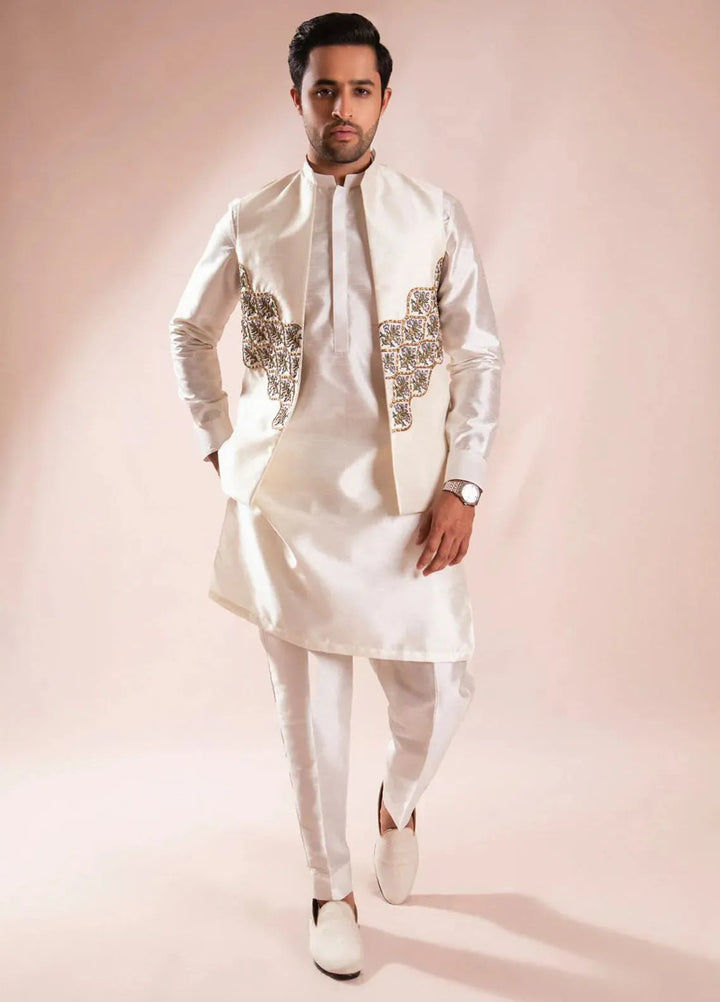 Ahmad Raza Silk Embroidered Men 3 Piece Suit - AR5097