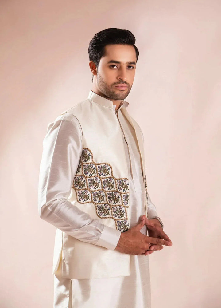 Ahmad Raza Silk Embroidered Men 3 Piece Suit - AR5097