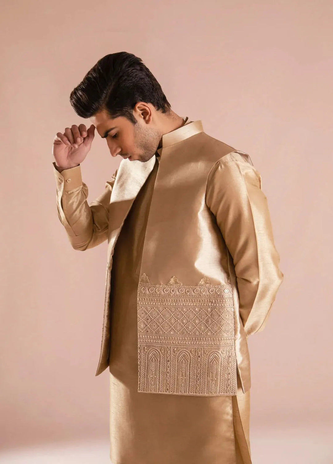 Ahmad Raza Silk Embroidered Men 3 Piece Suit - AR5099