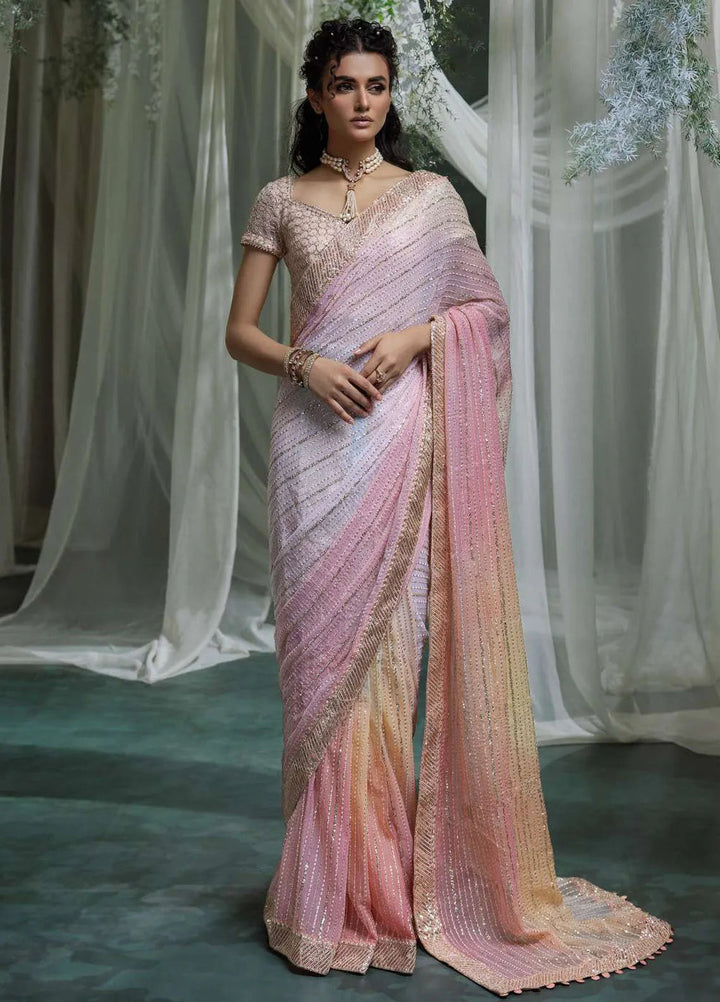 Aik Atelier Embroidered Chiffon Unstitched Saree D-07 - Festive Collection