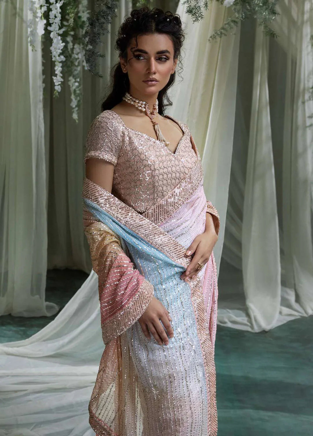 Aik Atelier Embroidered Chiffon Unstitched Saree D-07 - Festive Collection