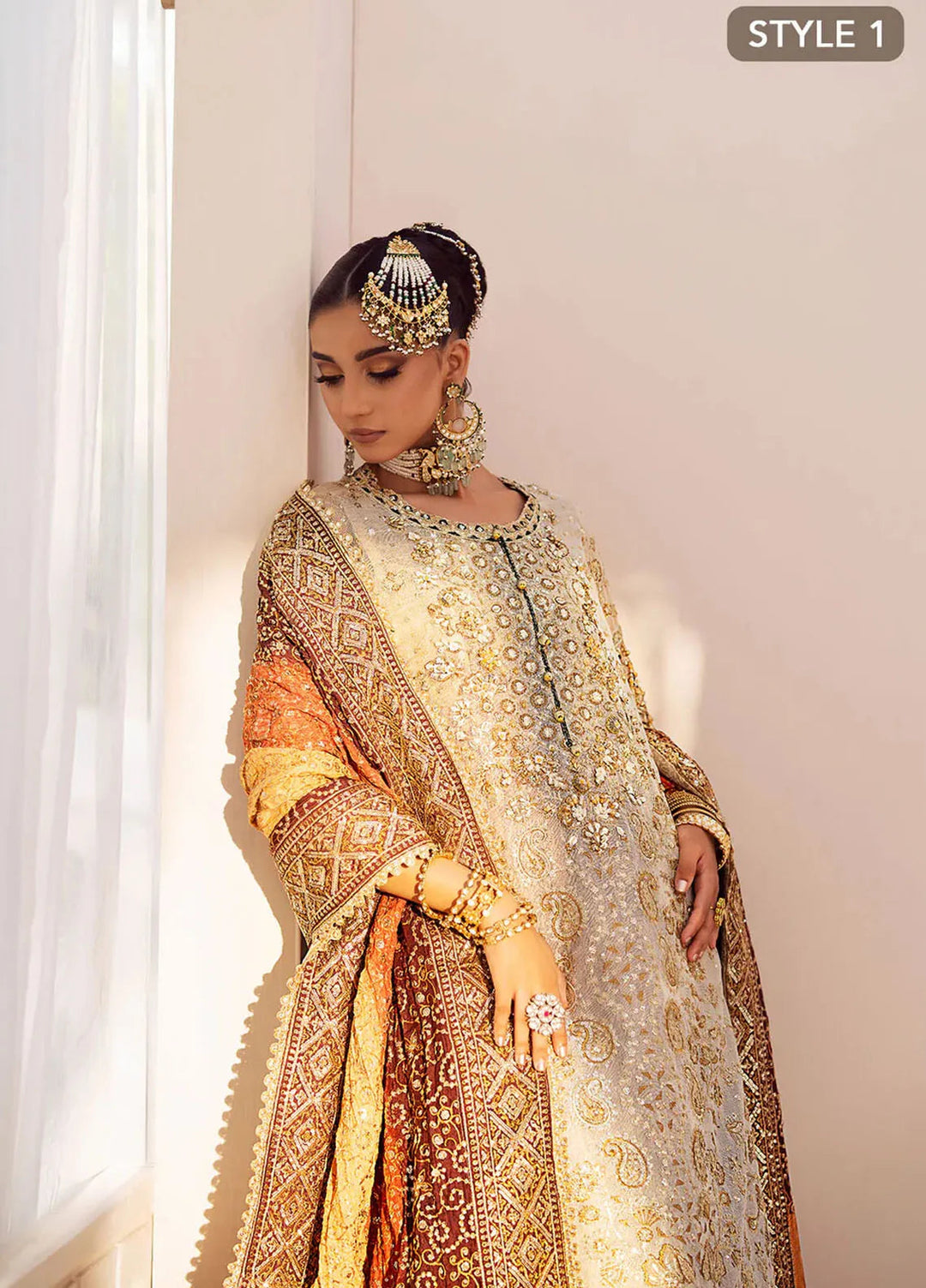 AIK Atelier Embroidered Kundan Zari Suits Unstitched 3 Piece AIK24WF2 Look 01 - Wedding Collection