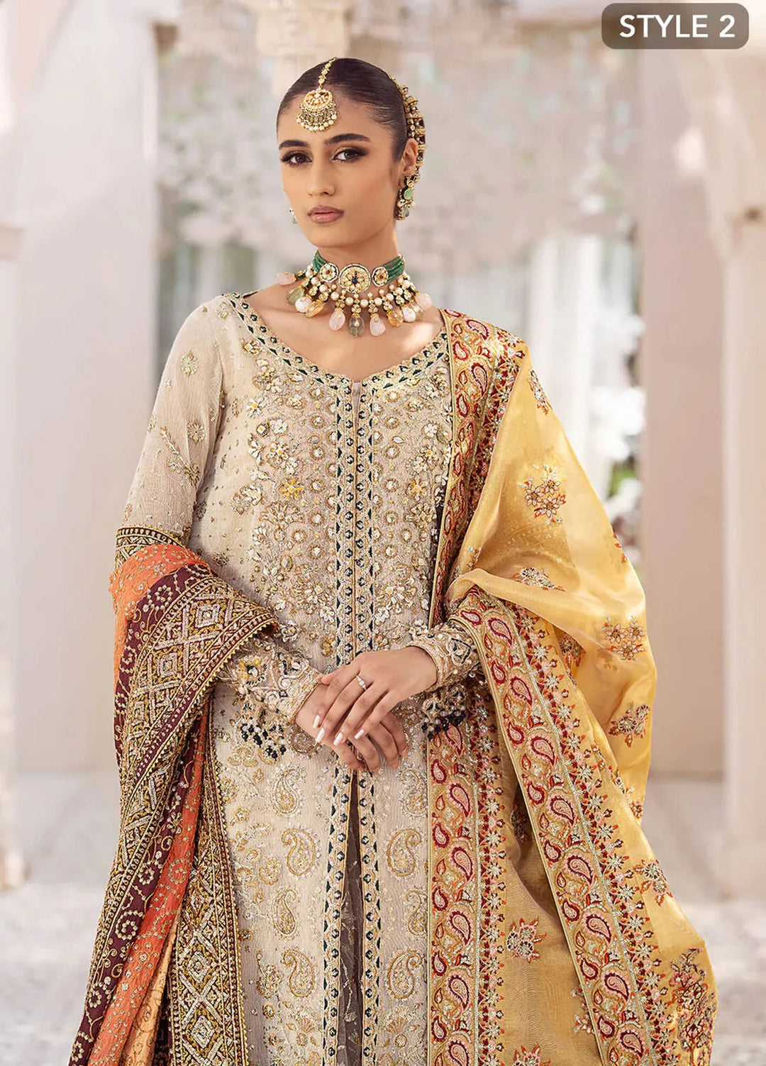 AIK Atelier Embroidered Kundan Zari Suits Unstitched 3 Piece AIK24WF2 Look 01 - Wedding Collection