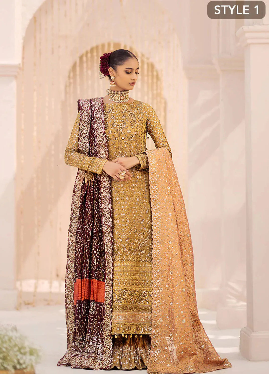AIK Atelier Embroidered Kundan Zari Suits Unstitched 3 Piece AIK24WF2 Look 02 - Wedding Collection