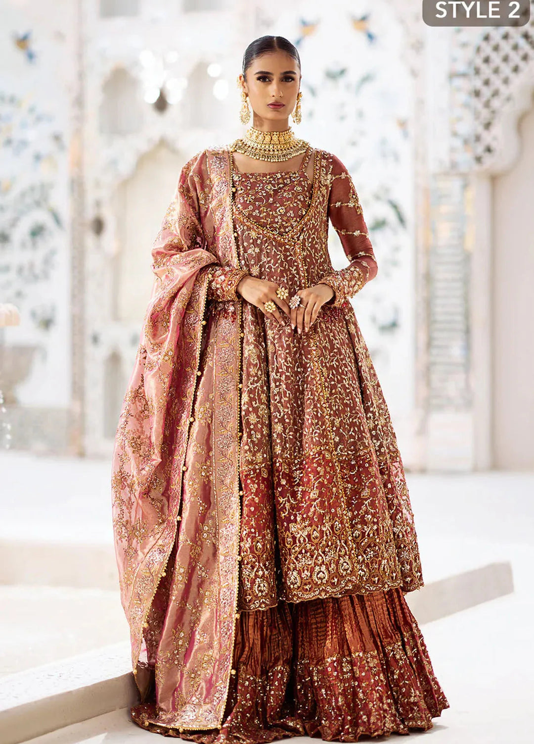 AIK Atelier Embroidered Zari Net Suits Unstitched 3 Piece AIK24WF2 Look 08 - Wedding Collection