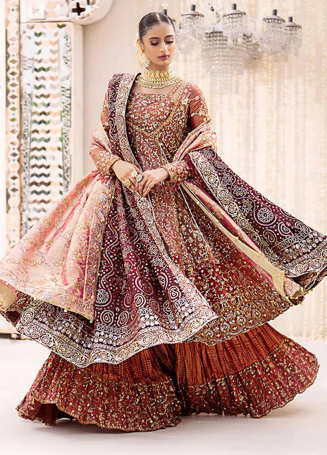 AIK Atelier Embroidered Zari Net Suits Unstitched 3 Piece AIK24WF2 Look 08 - Wedding Collection
