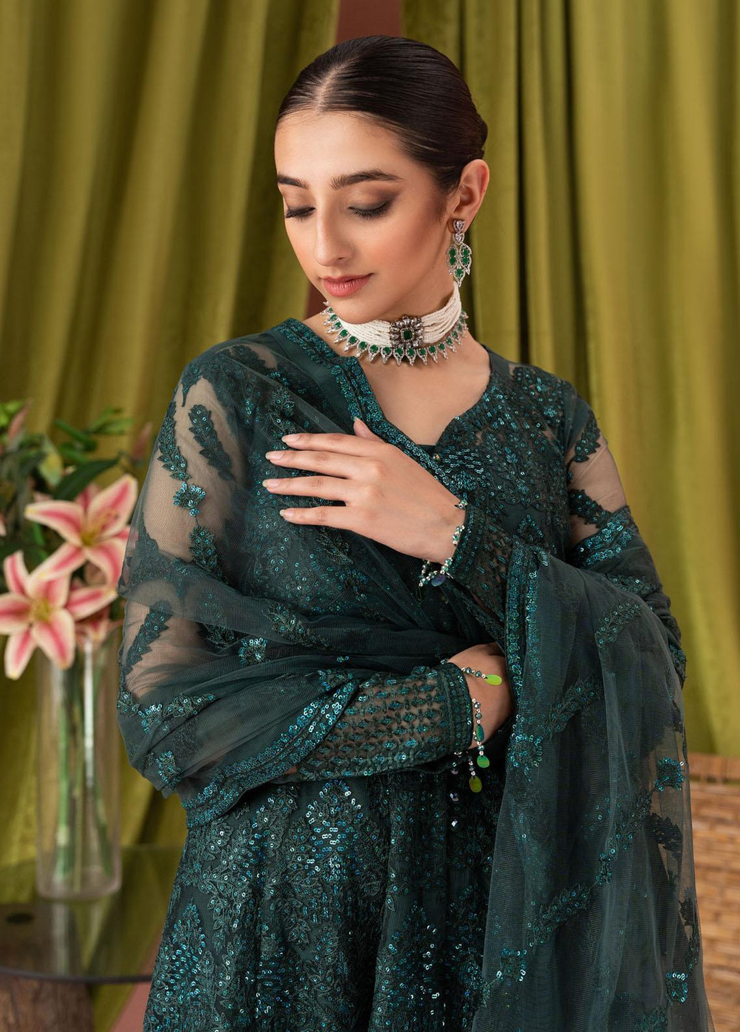 AIK Atelier Embroidered Net Suits Unstitched 3 Piece AIK23L Look 04 - Luxury Collection