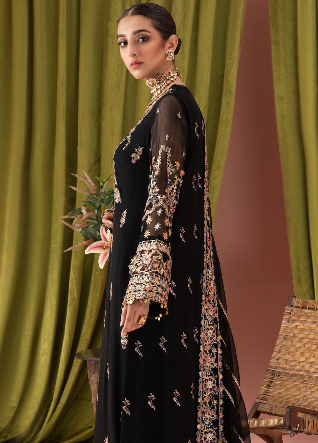 AIK Atelier Embroidered Chiffon Suits Unstitched 3 Piece AIK23L Look 06 - Luxury Collection