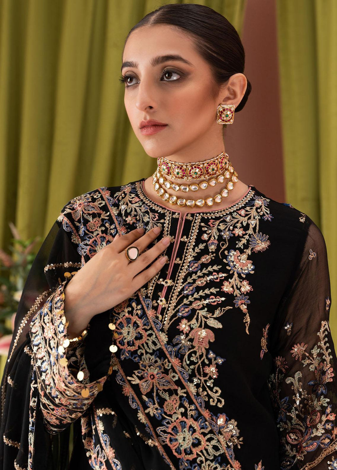 AIK Atelier Embroidered Chiffon Suits Unstitched 3 Piece AIK23L Look 06 - Luxury Collection