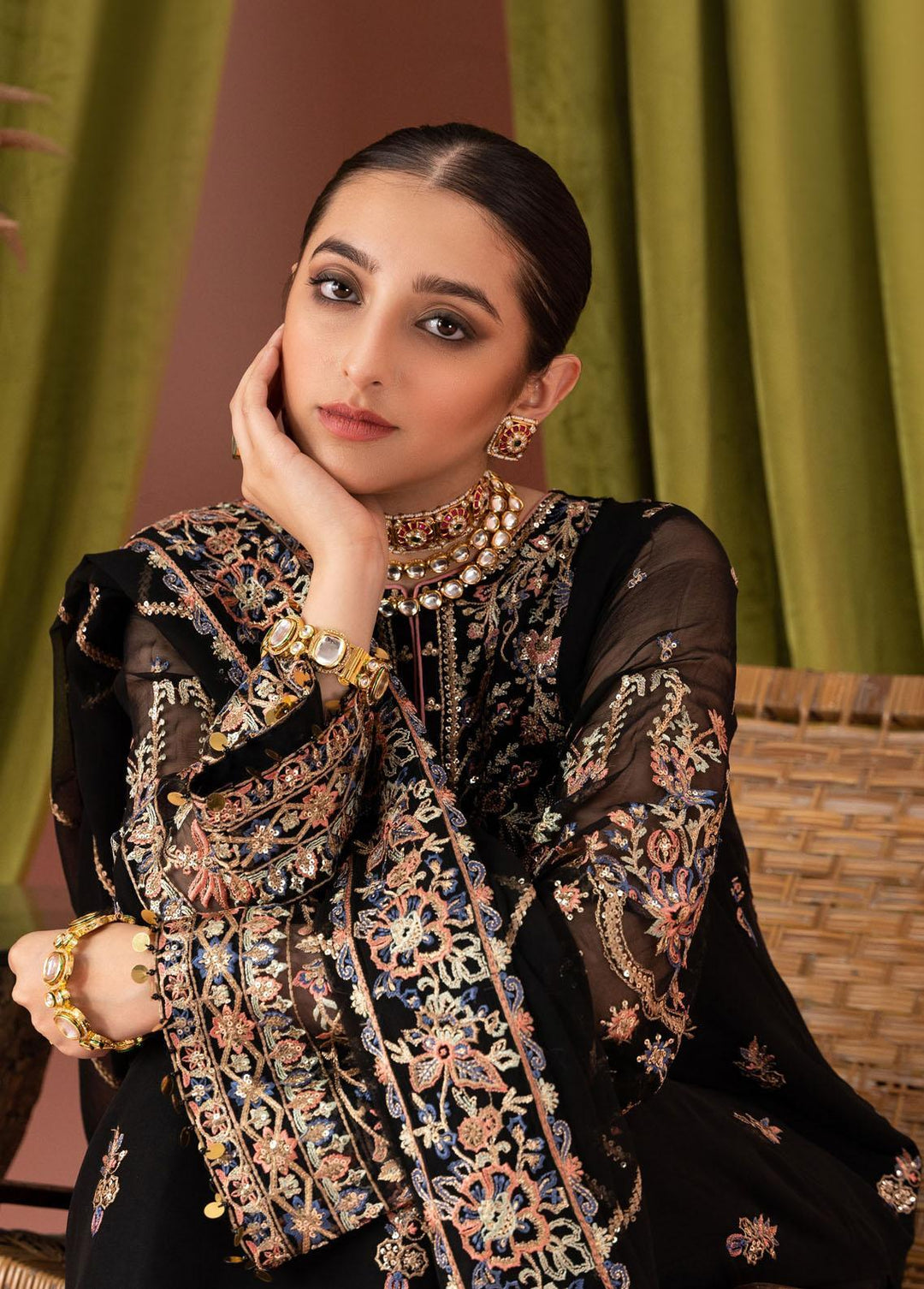 AIK Atelier Embroidered Chiffon Suits Unstitched 3 Piece AIK23L Look 06 - Luxury Collection