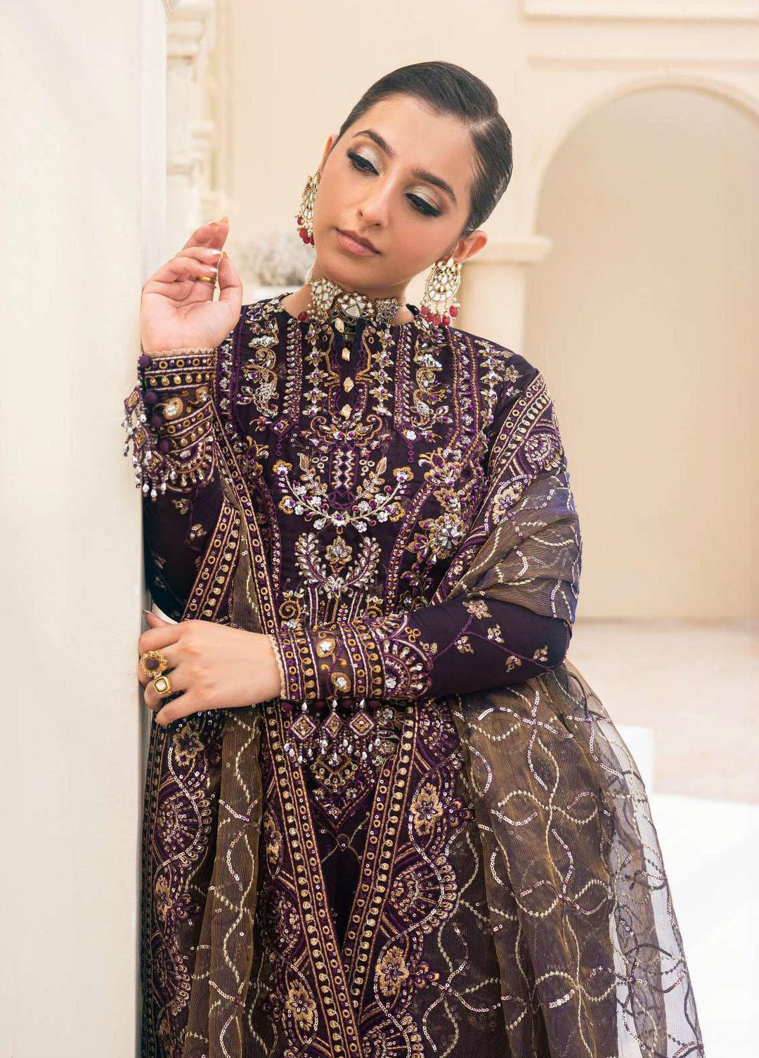 AIK Atelier Embroidered Silk Suits Unstitched 3 Piece AIK23WD Look 10 - Wedding Collection
