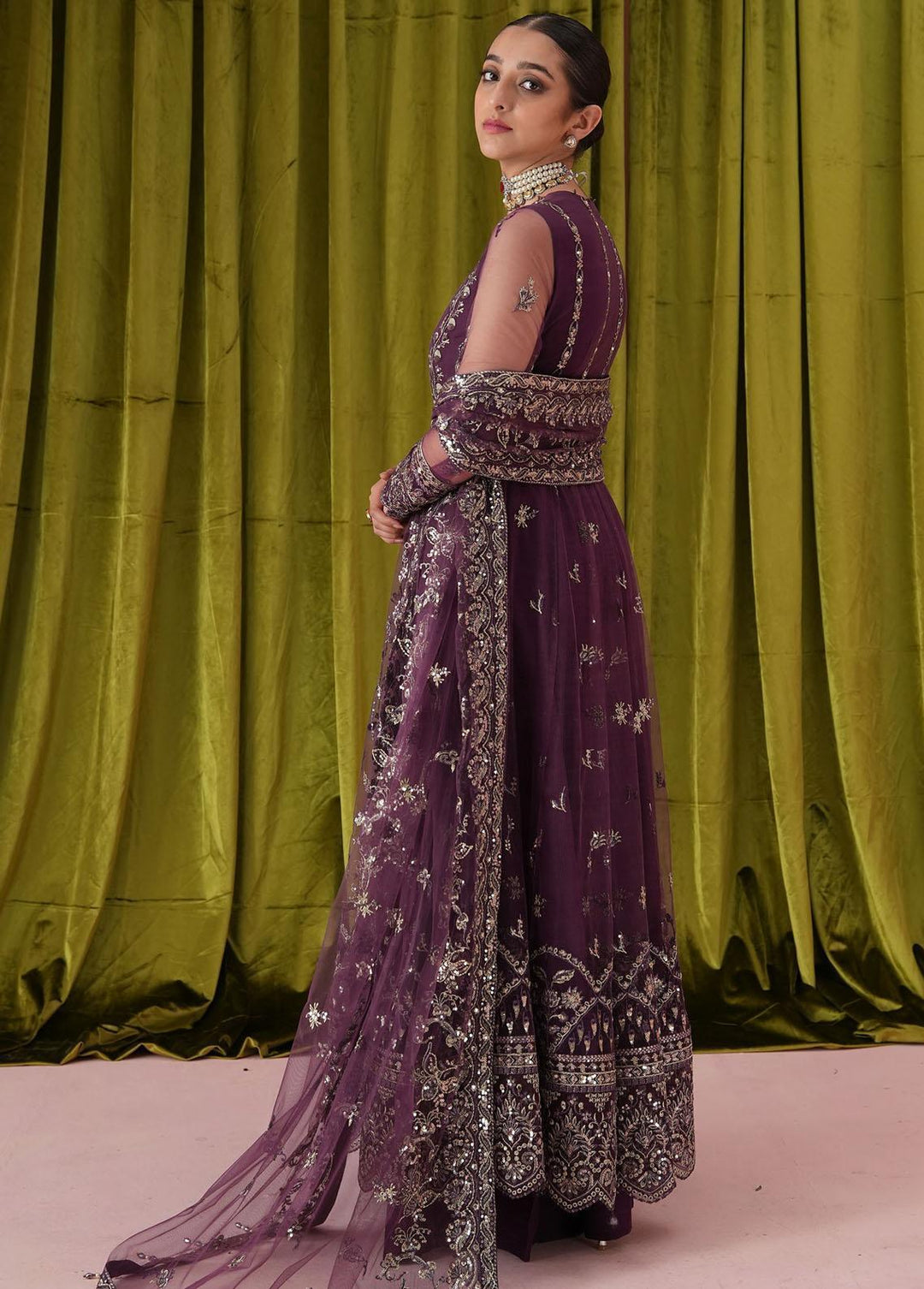 Aik Aterlier Embroidered Net Suits Unstitched 3 Piece AIK23L Look 01 - Luxury Collection