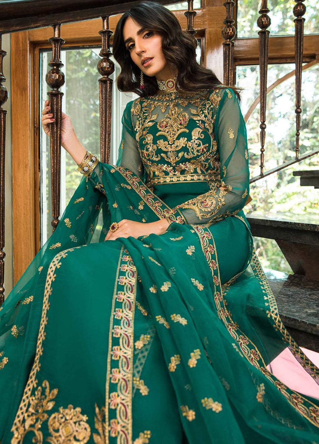 Aik Aterlier Embroidered Organza Suits Unstitched 3 Piece AIK23GL Look-01 - Luxury Collection