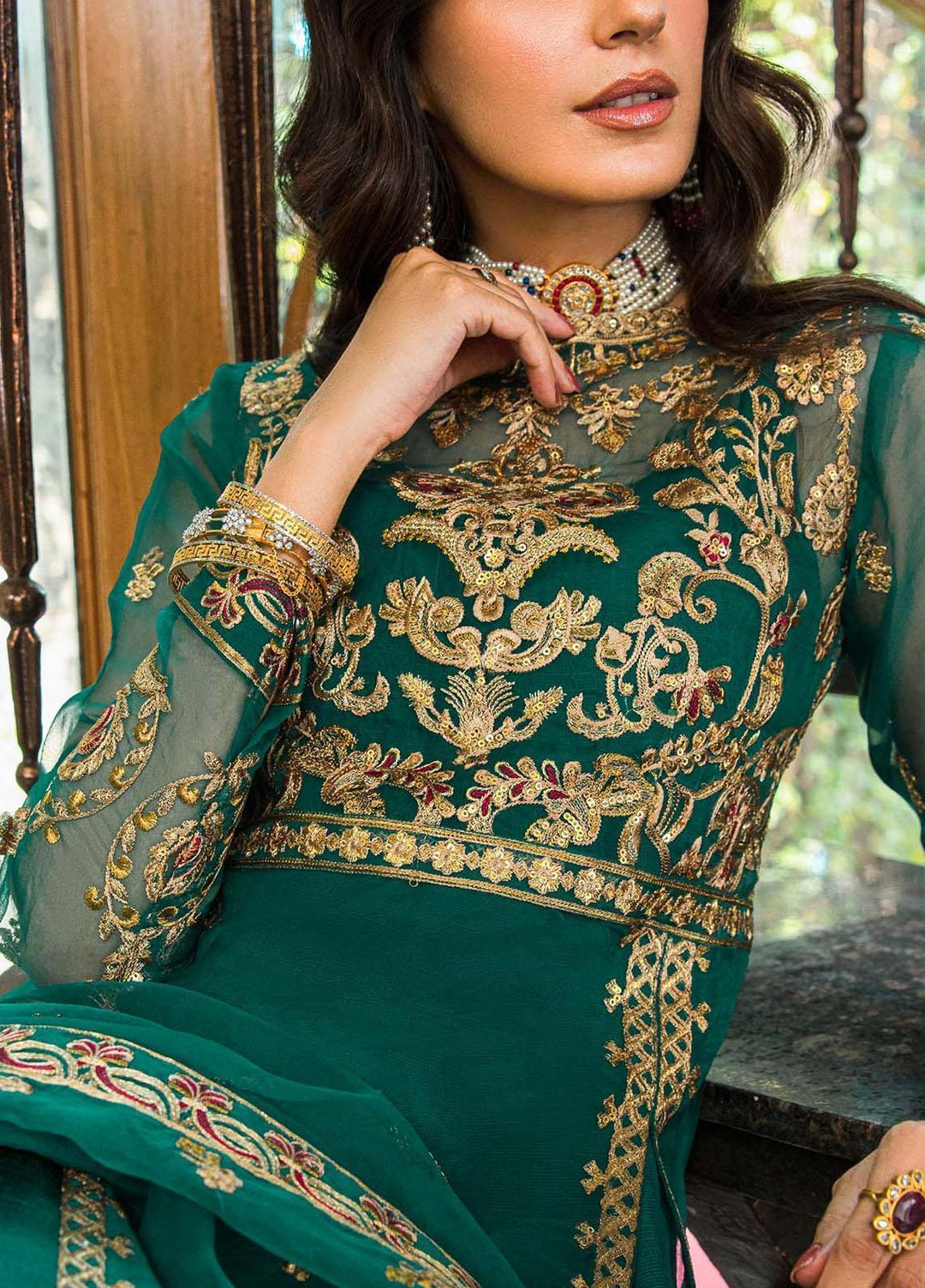 Aik Aterlier Embroidered Organza Suits Unstitched 3 Piece AIK23GL Look-01 - Luxury Collection