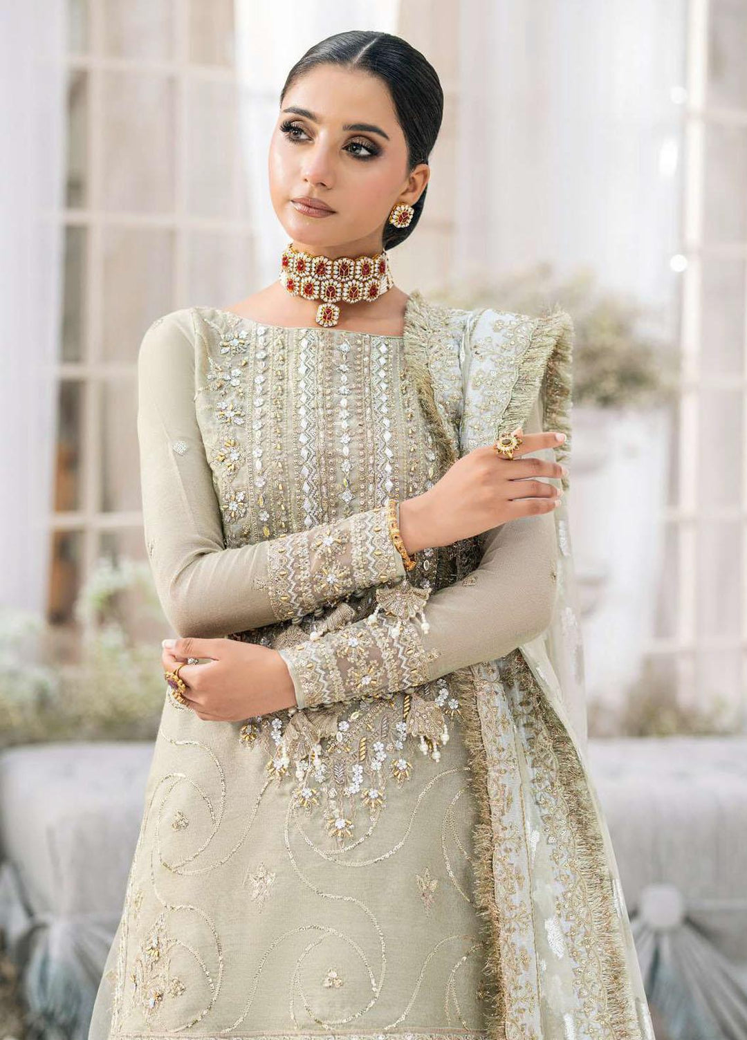 Aik Aterlier Embroidered Net Suits Unstitched 3 Piece AIK23WD Look 04 - Luxury Collection
