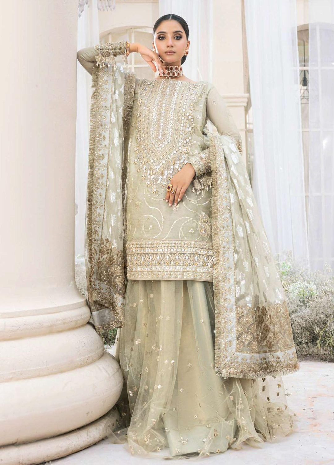 Aik Aterlier Embroidered Net Suits Unstitched 3 Piece AIK23WD Look 04 - Luxury Collection