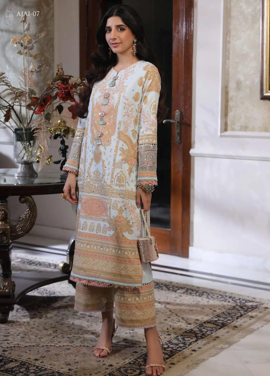 Aira By Asim Jofa Embroidered Cambric Unstitched Suit 2 Piece AJ23A AJAI-07 - Eid Collection