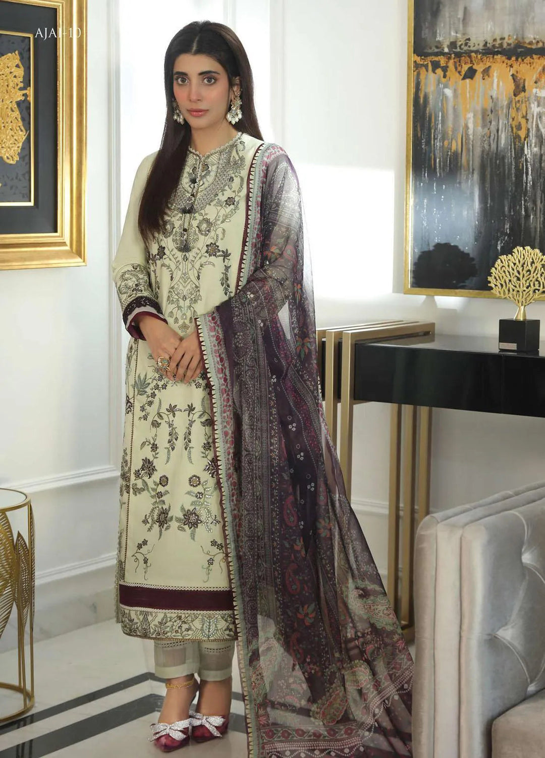 Aira By Asim Jofa Embroidered Cambric Unstitched Suit 2 Piece AJ23A AJAI-10 - Eid Collection